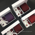 Solid Navy Silk Jacquard Grosgrain Neck Tie Cufflink Hanky Set with Gift Box